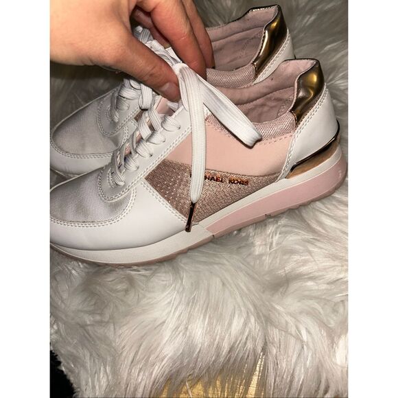 Michael Kors Womens Allie Trainer Pink Leather Lace-Up Sneaker Shoes Size 6 - Picture 2 of 6